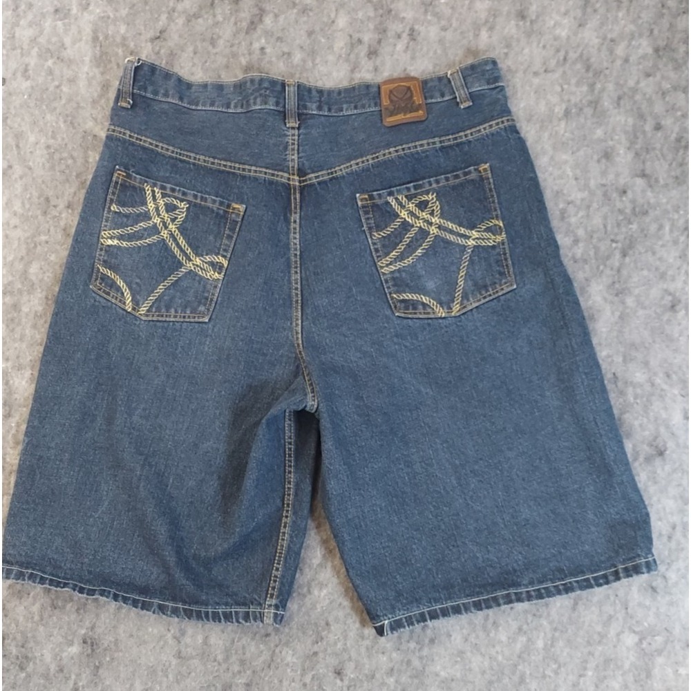 YMC Denim Shorts Mens 44 Blue Wide Leg Baggy Hip Hop Skater Rave‎ Embroidered